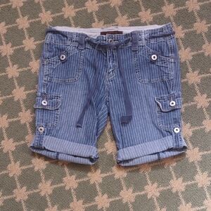 Cargo Style Stretch Pin Stripe Jean Shorts w Cotton Twill Drawstring Belt